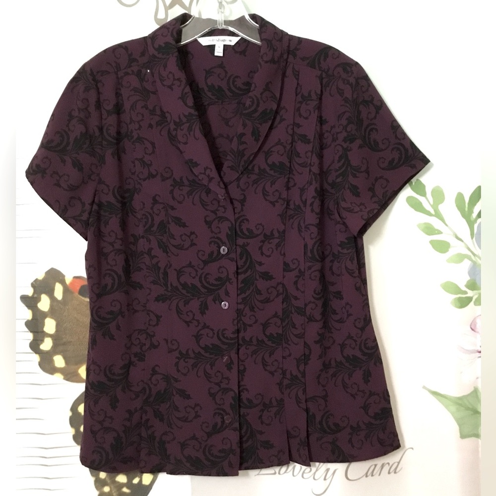 Croft & Barrow Purple w/Black Scroll Design Blouse Size Medium~NWOT